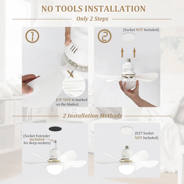 Socket Cooling Fan Smart LED Light